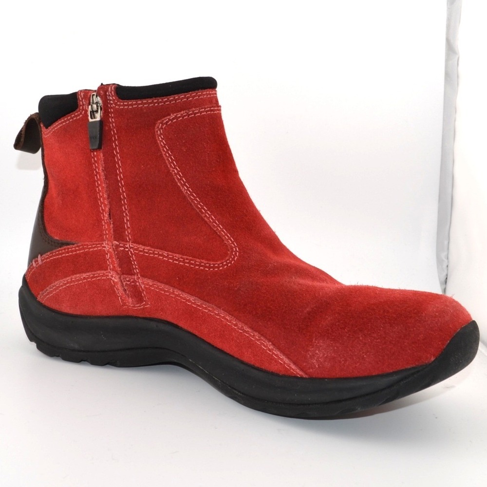 Lands' End‎ Suede Ankle Boots Casual Fall Red Side Zip Comfort Womens 9B Outdoor